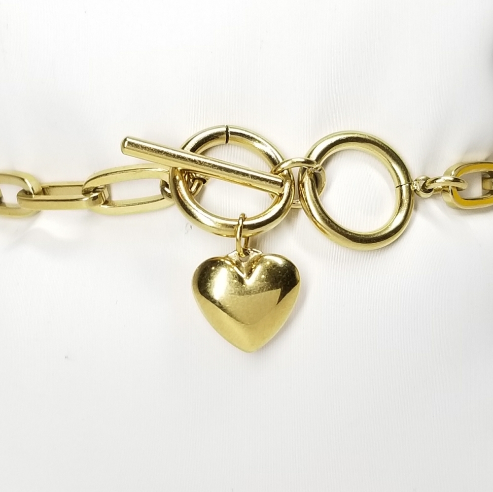 18K Stainless Steel Heart Toggle Bracelet NEW - Picture 3 of 8